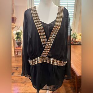 LANE BRYANT Sheer & Elegant Blouse Top Shirt Plus Size 18/20. Black and Gold